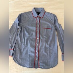 Blue “Pajama” Style Button-Up Shirt with Red Piping in 100% Cotton